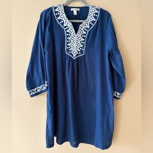 Oscar de la Renta Embroidered Navy Tunic